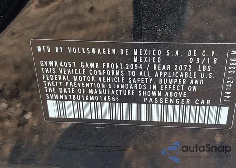 2019 Volkswagen Jetta 1.4T S from USA, damaged, VIN 3VWN57BU1KM014566